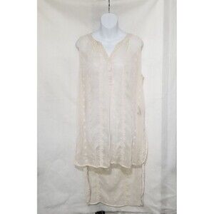Knox Rose Top Womens Size XL Beige Fairy Longline Sleeveless Embroidered Floral